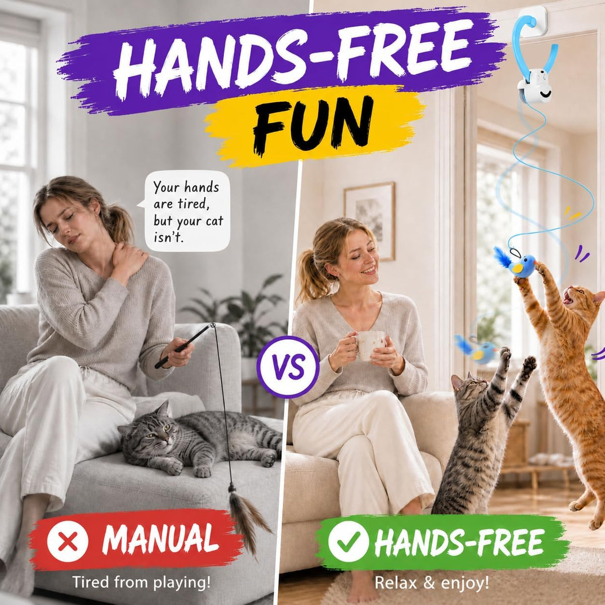 Interactive Cat Toys for Indoor Cats, Clip-On Automatic Flying Bird