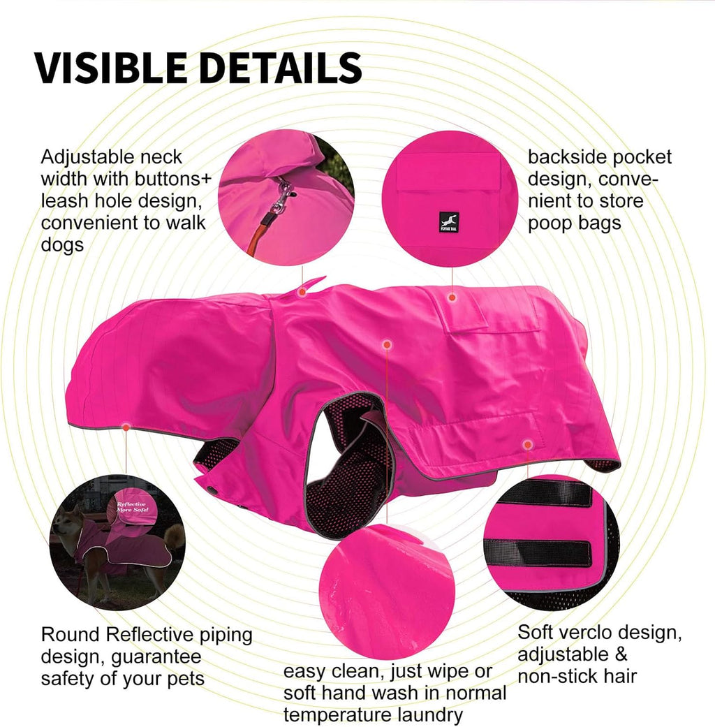 Easy Sporting Dog Raincoat with Soft Non-Stiff Fabric, Waterproof & Reflective Dog rain Jacket for High-Energy Dogs, Dog Poncho with Hood, Adjustable Neck, Belly Strap (Pink, XX-Large)