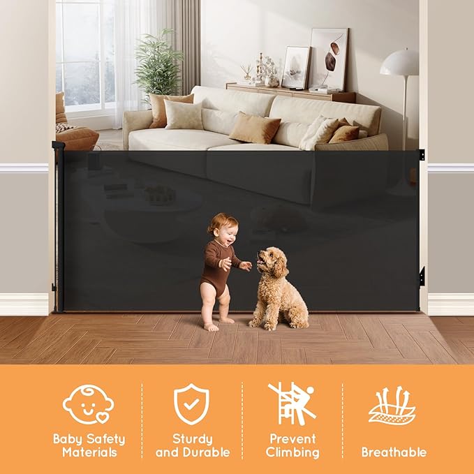 Retractable Baby Gate for Stairs, Automatic Tension, One-Hand Operation - Image 2