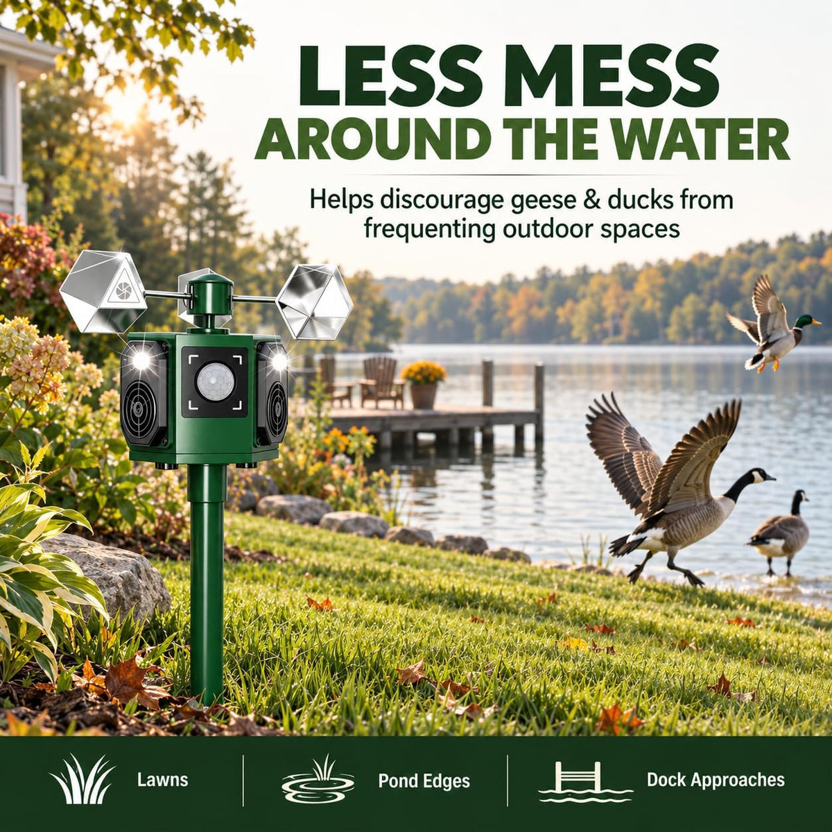 2 Pack Solar Ultrasonic Bird Deterrents for Outside Bird Repellent with Motion Sensor & Flashing Light & Reflectors to Keep Woodpecker Pigeon Crow Sparrow Away from Garden, Roof, Pool, Lawn