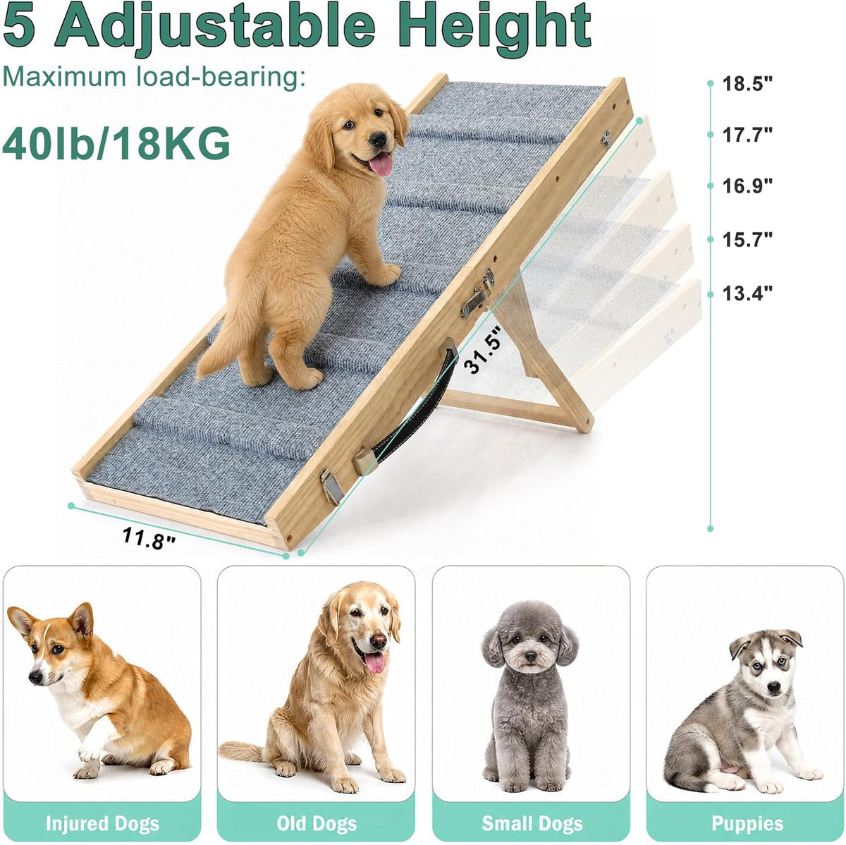 Foldable Small Dog Ramp for Low Bed Sofa Couch and Stairs Nonslip Pad