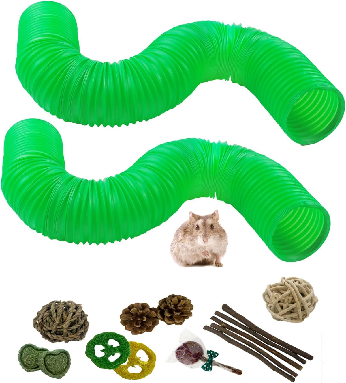 2 PCS Hamster Fun Plastic Tunnels,Hamster Collapsible Plastic Tube, Cage Tunnels with Chew Toy,Training Hideout for Guinea Pigs Guinea Pigs, Chinchillas, Rats, Gerbils (Grey)