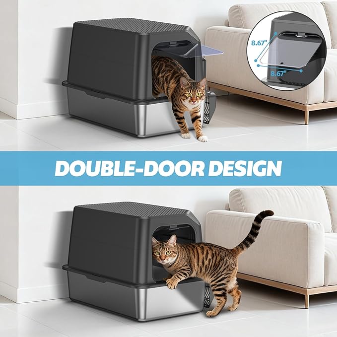 Enclosed Stainless Steel Cat Litter Box - Image 5