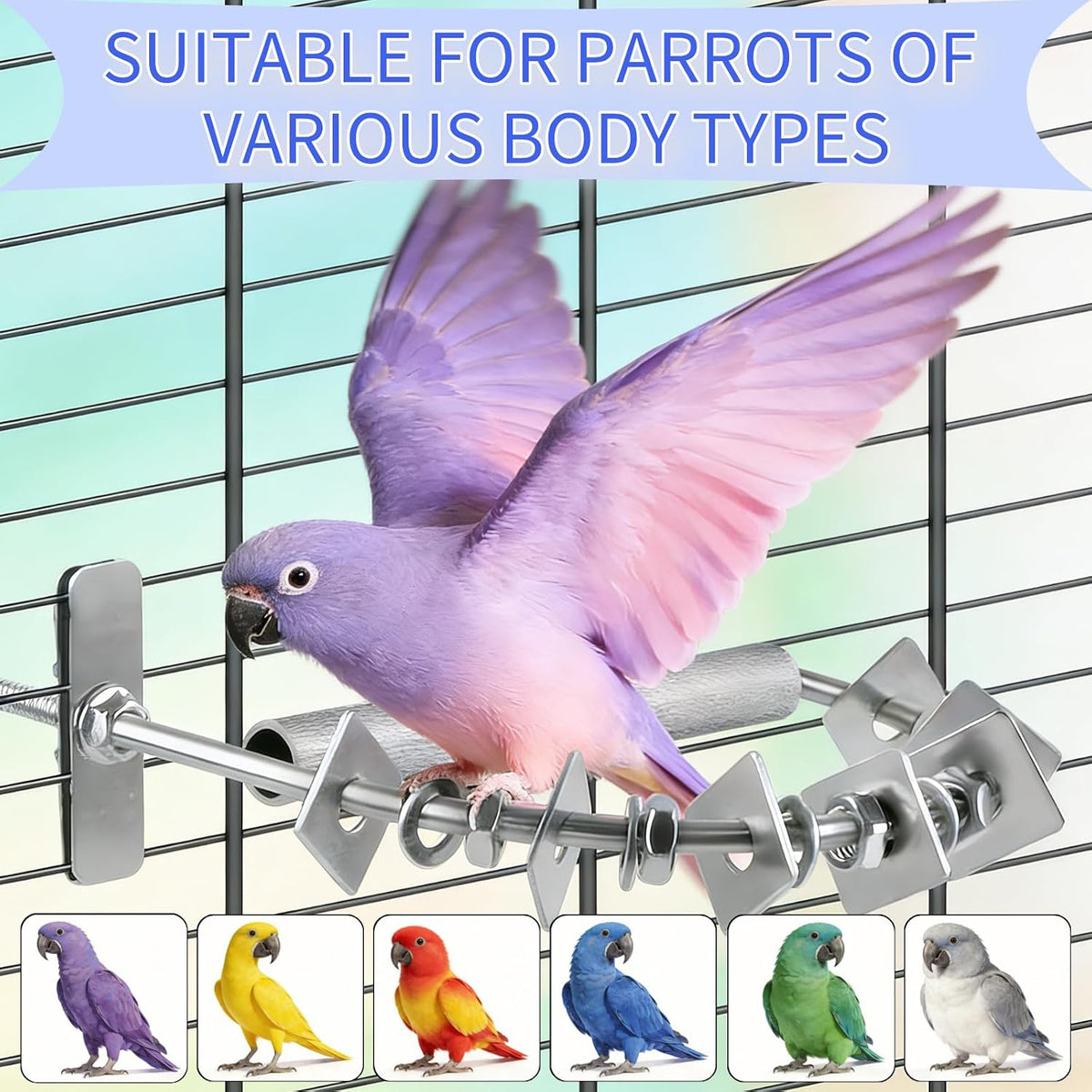 8.3 * 7.3In Parrot Chewing Toy, Long-Lasting Stainless Steel Bird Perch with Durable Chew Parts for Large Birds, Cockatiels, Macaws, African Greys, for Cage Use