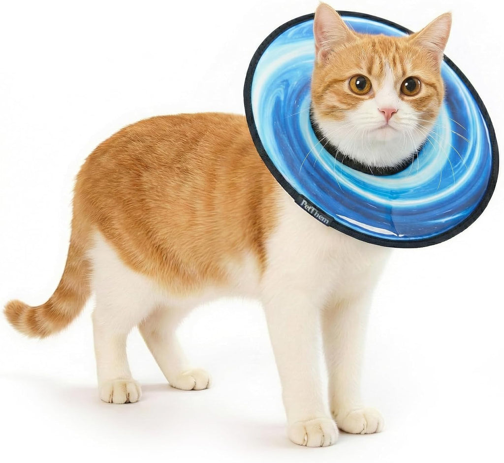 PetThem Soft Cat Cone Collar, Adjustable Cat Recovery Collar, After Surgery Protection, Waterproof & Easy to Clean, Lightweight Elizabethan Collar for Cats and Small Dogs (Astral Depth, S)