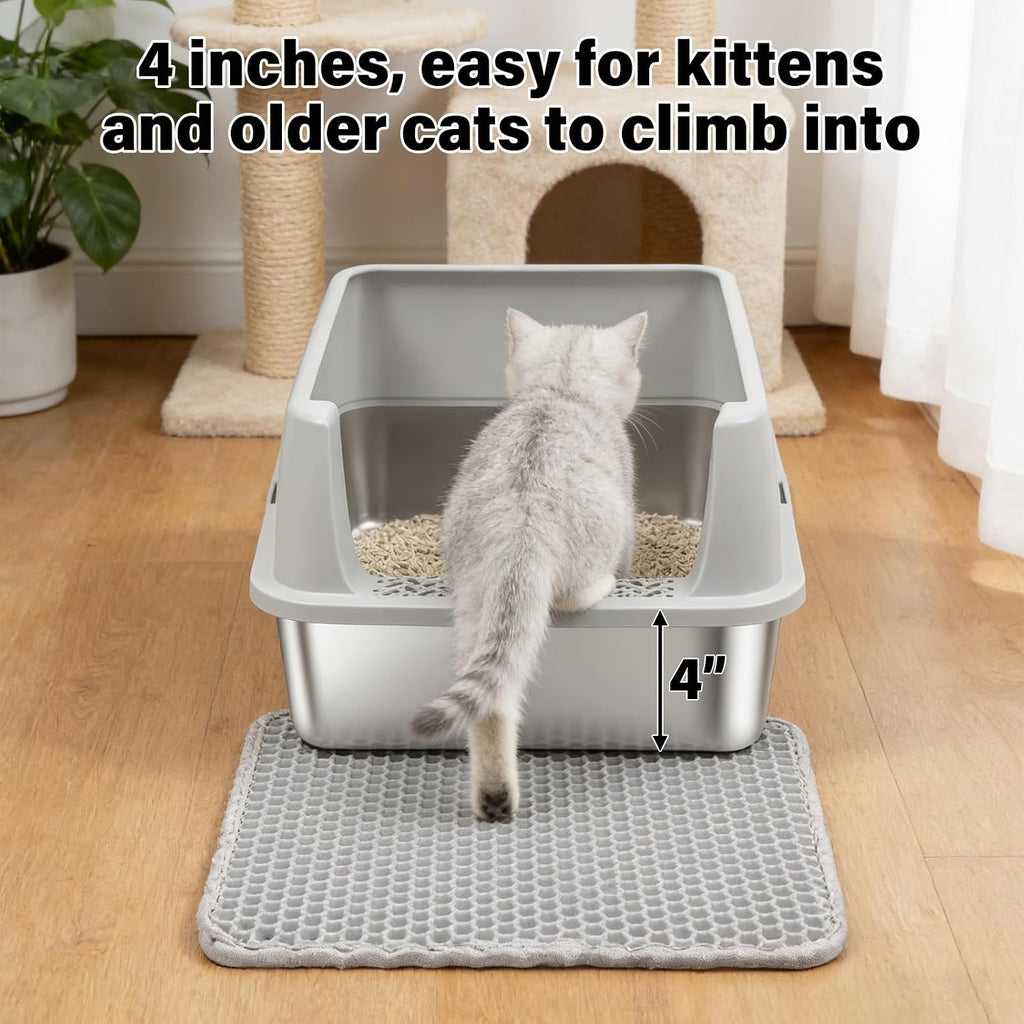 Stainless Steel Litter Box with Lid,Cat Litter Box for Kitten