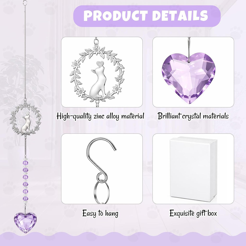 Kenning Pet Memorial Suncatcher Cat Memorial Gifts for Loss of Cat Sympathy Gifts Pet Remembrance Sun Catcher Bereavement Passing Away Remembrance Crystal Suncatcher Hanging Window Ornament (Purple)
