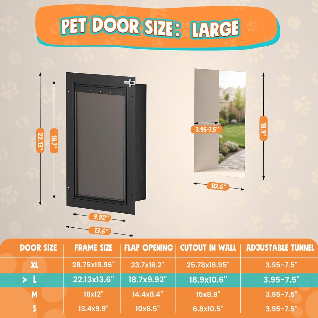 2-Flap Large Dog Door for Wall, All Aluminum Doggy Door, Pets Up to 110 LB