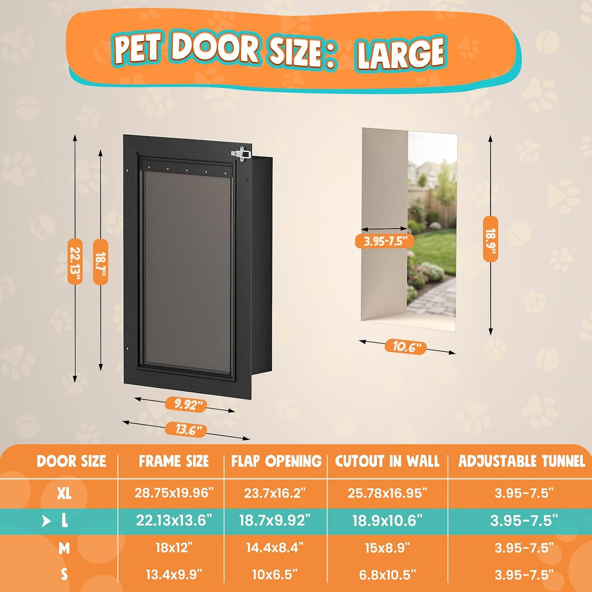 2-Flap Large Dog Door for Wall, All Aluminum Doggy Door, Pets Up to 110 LB