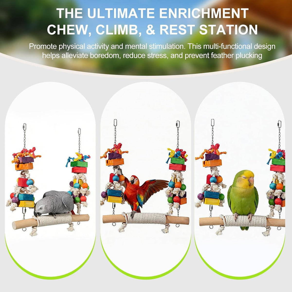 Ultra Large Bird Swing Perch Toys for Macaws.21.6" &4LB Refillable Chew Toy