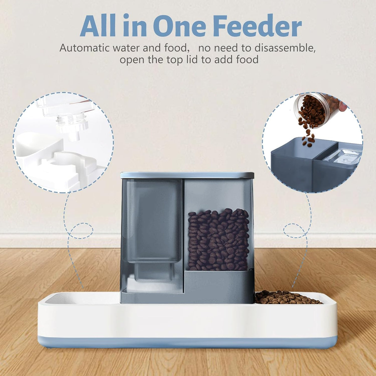 Yummy Sam Automatic Small Pet Feeder and Water Dispenser, Blue