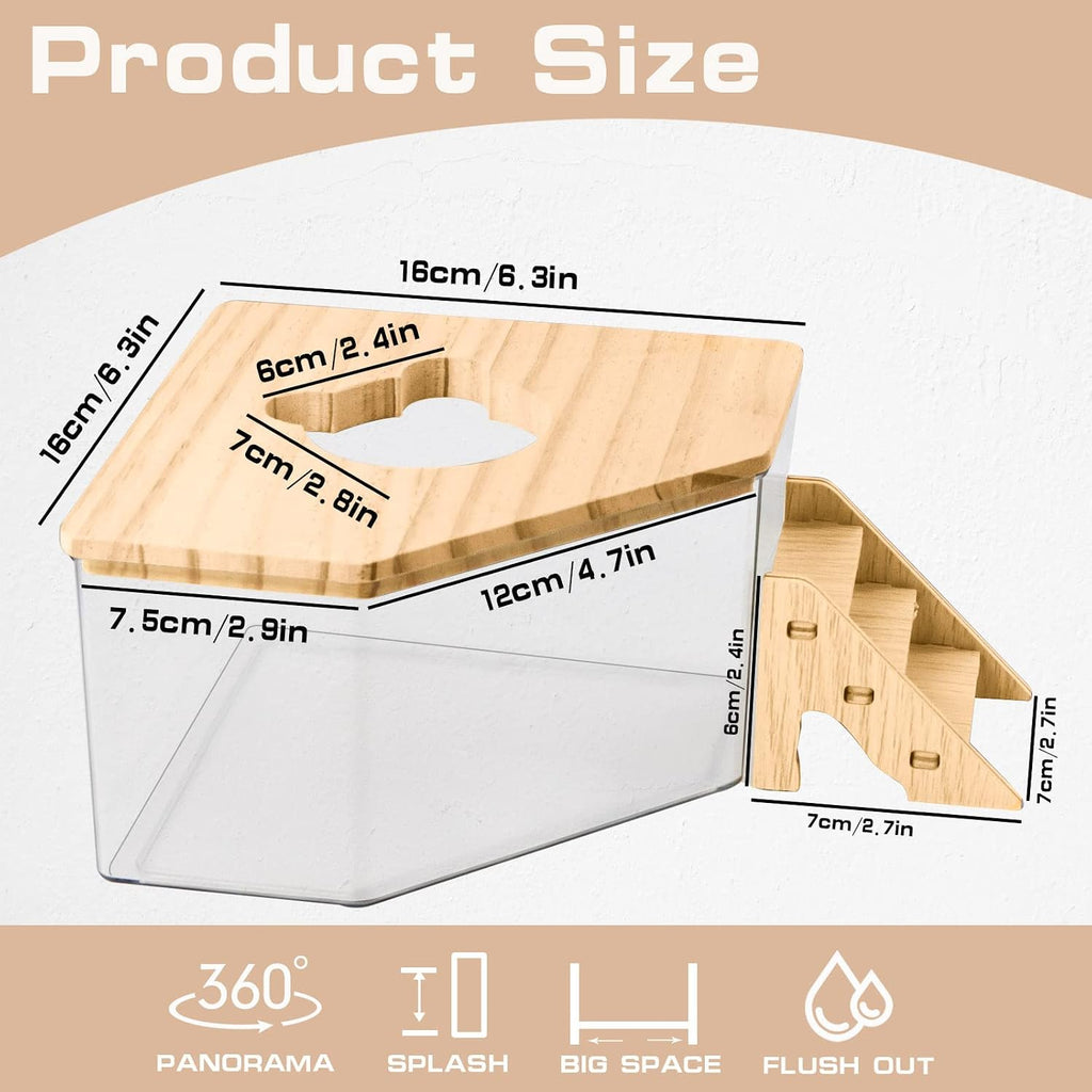 Hamster Sand Bath, Pentagon Acrylic Hamster Dig Box with Wood Cover, Sand Bath for Hamsters, Small Animals