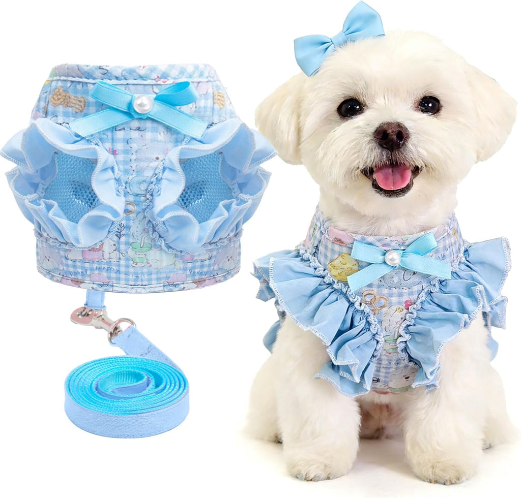 ABRRLO Small Dog Harness and Leash Set,Soft Adjustable Blue Puppy Harness