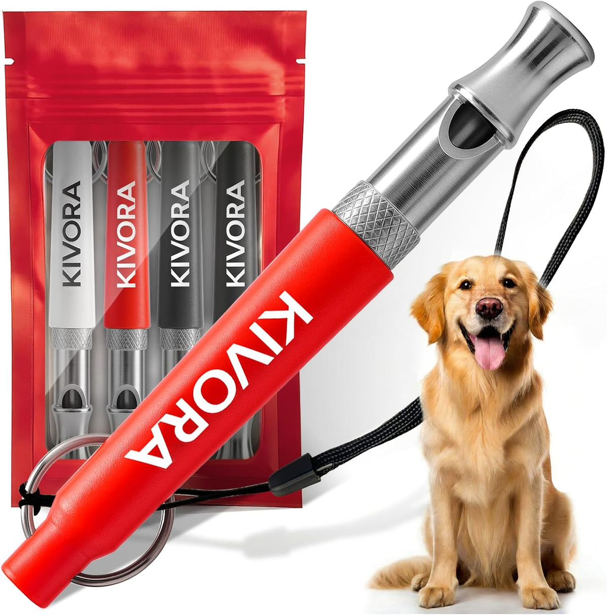 KIVORA 4 Pack Dog Whistle, Dog Whistle to Stop Barking, Adjustable Ultrasonic Silent Dog Training Whistle for Recall & Bark Control, 304 Stainless Steel Professional Whistle for All Dogs (Red)