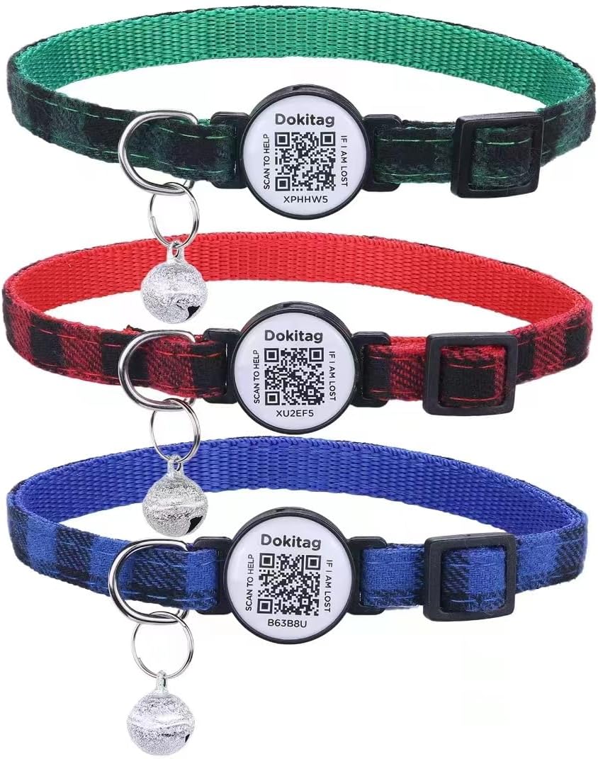 6(Pack) Cat Collar Breakaway with QR Code Name Tag,Pet ID Tag,Scan QR Receive Instant Pet Location Alert Email 6pack (Pink & Black & Orange & Green & Red & Blue)