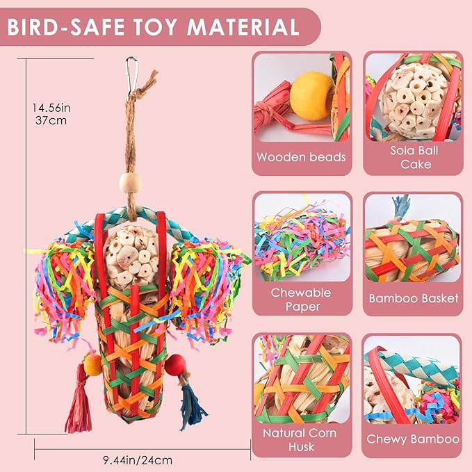 KATUMO Bird Toys Parakeet Toy Cockatiel Shredding Toys Conure Foraging Sola Toys - Image 2