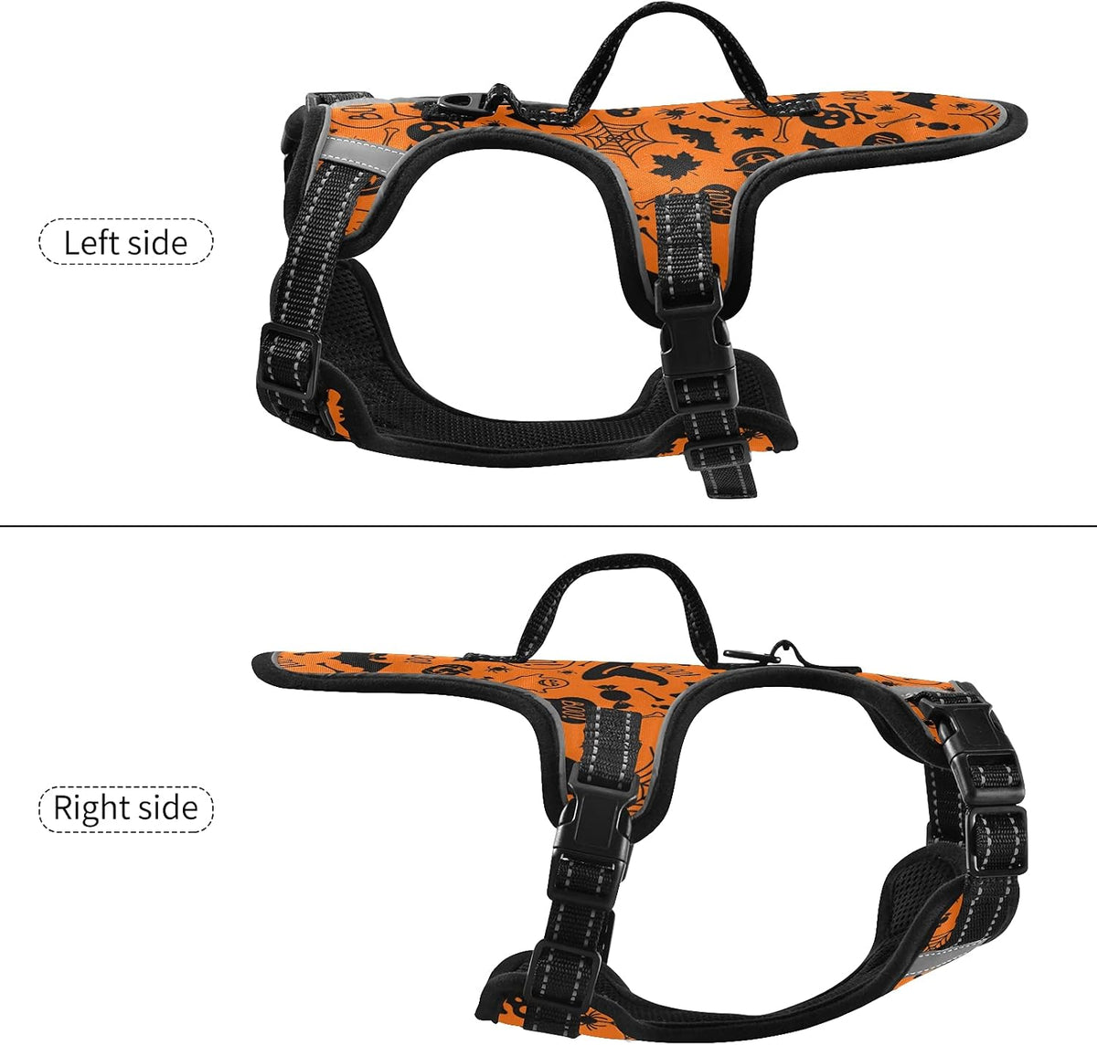 Halloween Skull Pumpkin Dog/Cat Harness, Reflective No-Pull Pet Harness with 2 Leash Clips, Fully Adjustable Soft Padded Dog Vest, No-Choke Pet Oxford Vest