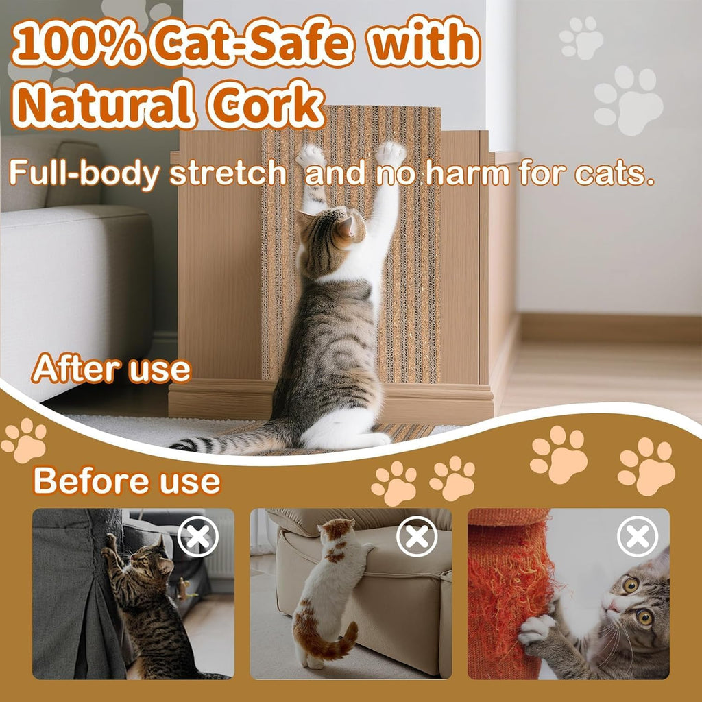 Natural Cork Cat Scratcher Boards for Wall & Floor - Adjustable Height for All Cats, Furniture Protector3-Pack