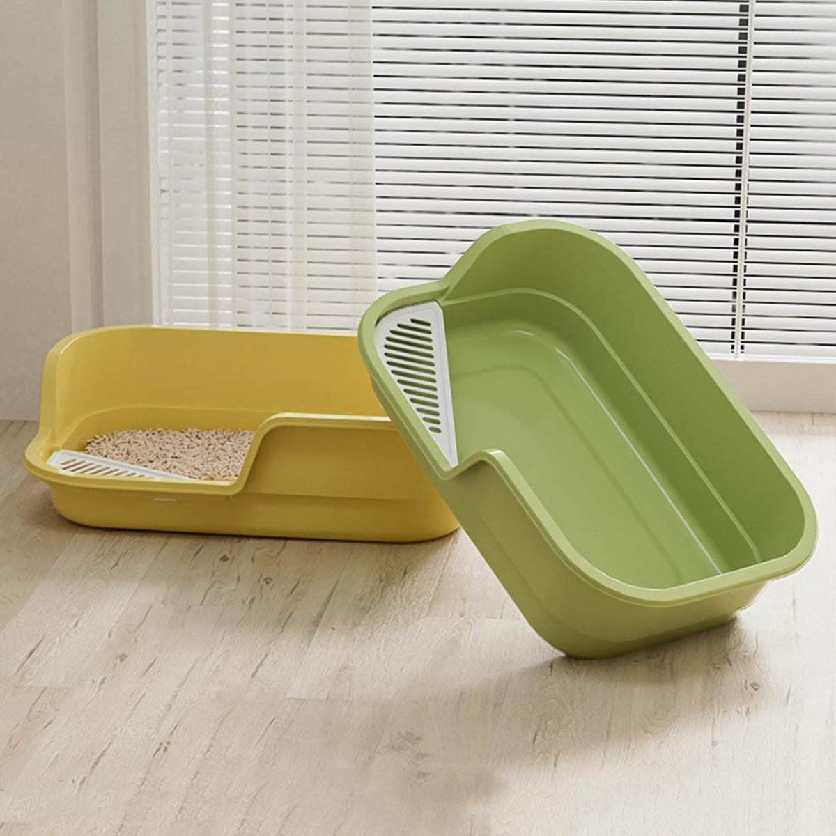 Extra Large Cat Litter Box with High Sides,Cats Boxes for Indoor Cats,Cat Litter Pan for Kitty,Litter Box with Low Entry,Easy to Clean,Anti-Splashing,23.6" x15.7" x5.9" (Green)