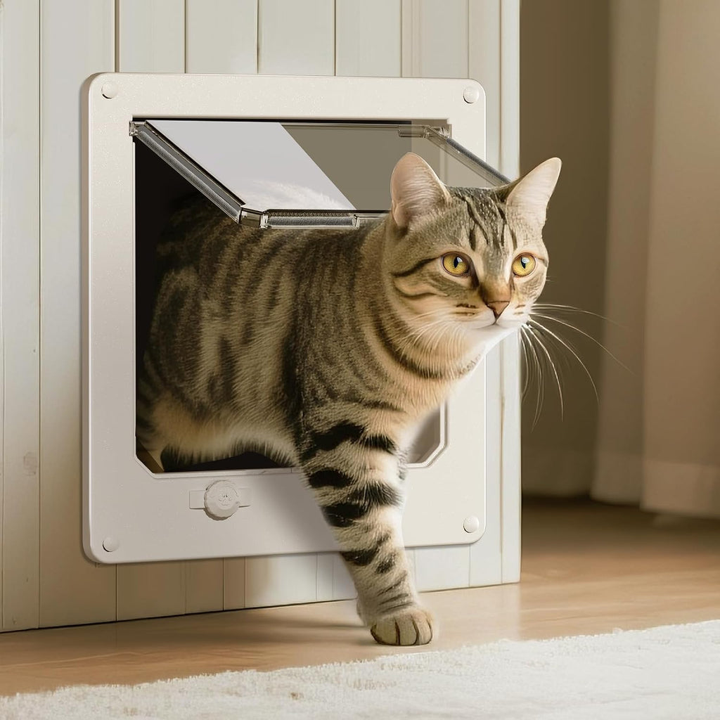 LIBBEPET Thin Interior Cat Door, 4 Way Locking Flap for Cats ≤18 lbs, Large