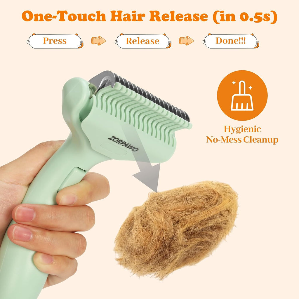 Undercoat Rake & Self-Cleaning Deshedding Brush, Green