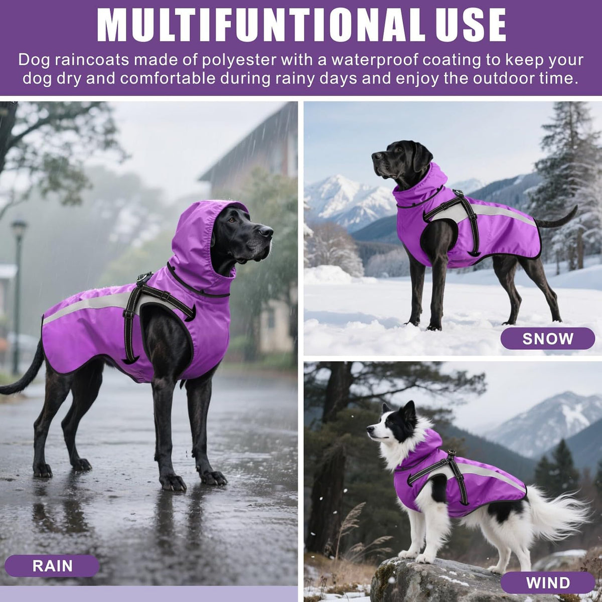 Dog Raincoat Waterproof Raincoats for Dog Reflective Dogs Rain Jackets with Hood Hoodie Pet Rain Poncho Coat for Small Medium Large Dogs Puppies S-XXL (Purple, S)