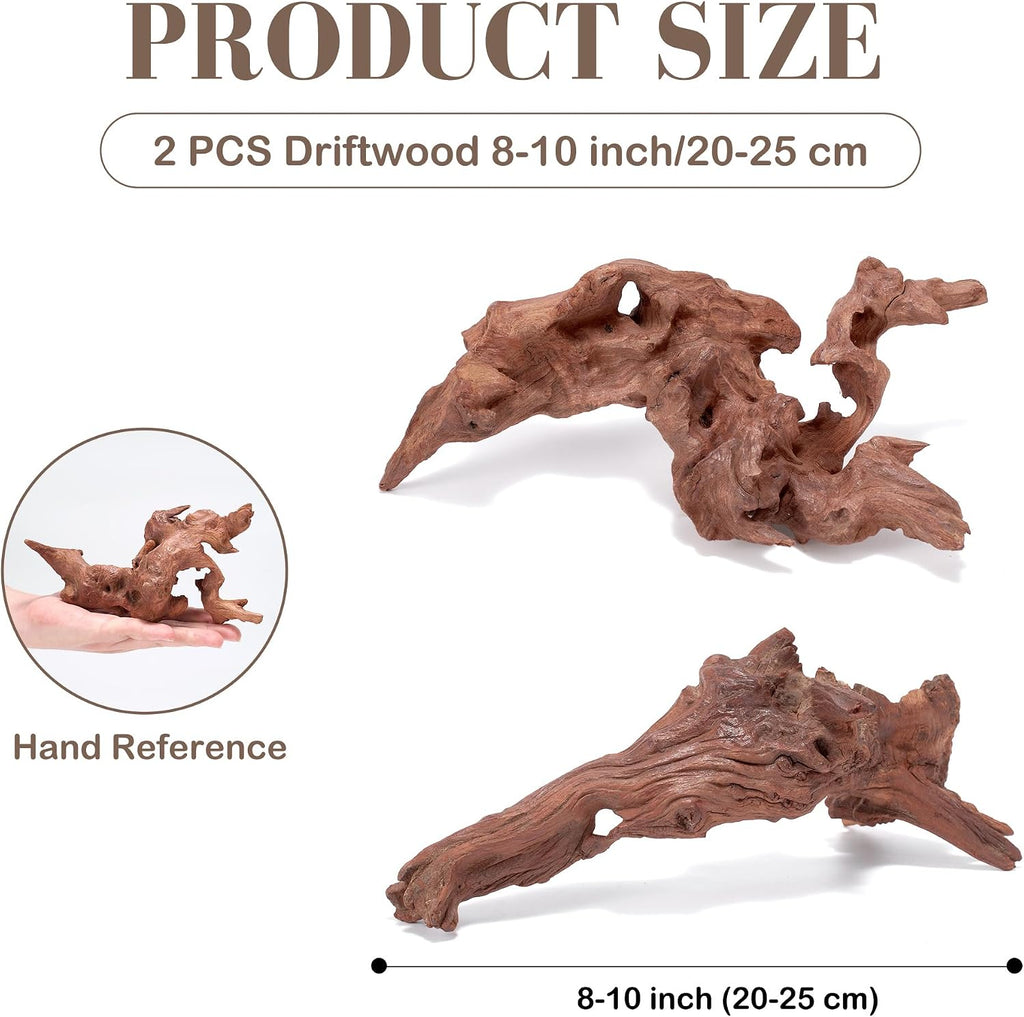 Driftwood for Aquarium, 2PCS 8–10 Inch Natural Aquarium Driftwood for Fish Tank Decor, Aquascaping, Reptile Tanks & Terrariums