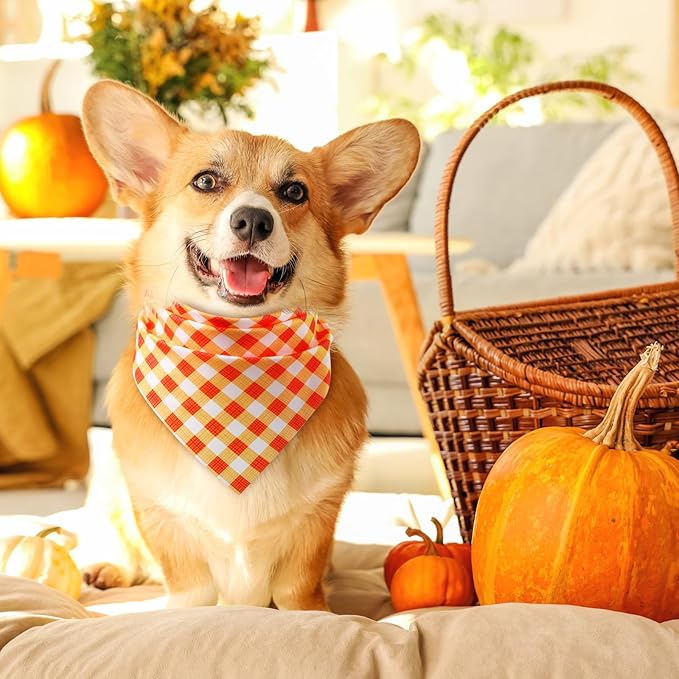 Abbylike 50 Pcs Orange Plaid Dog Bandanas Bulk Check Pattern Bandanas - Image 6