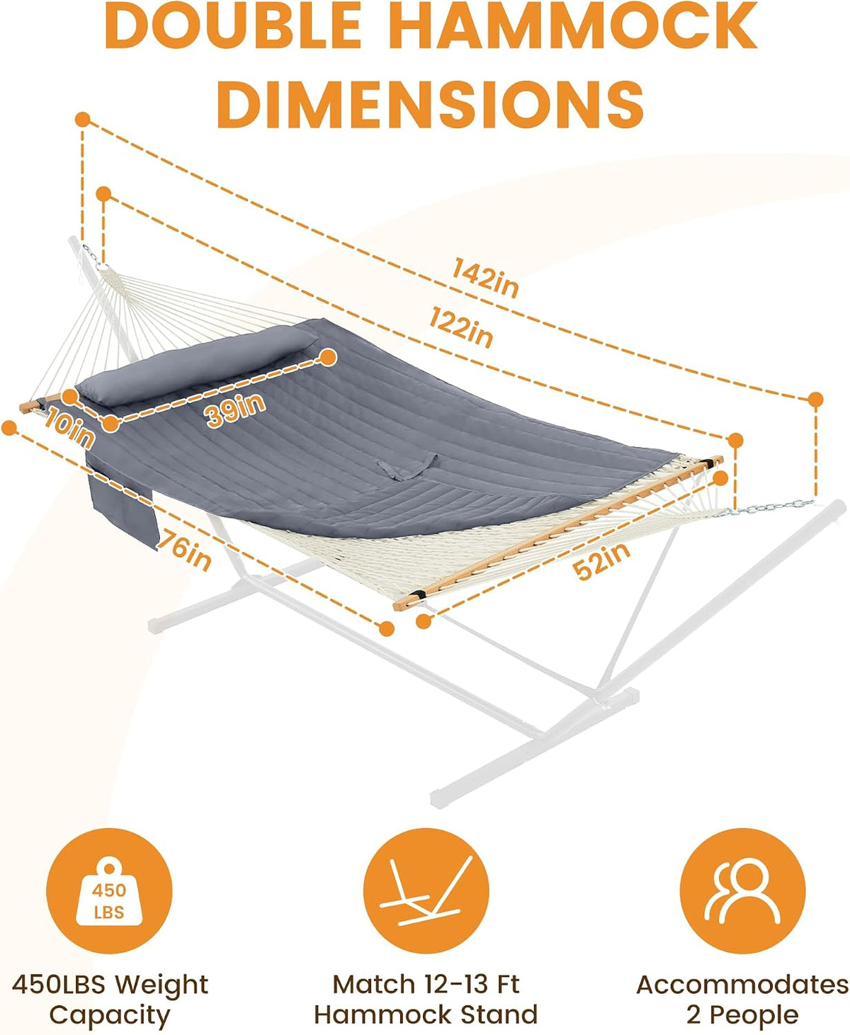 Lazy Daze Double Handwoven Rope Hammock with Pad and Pillow Set for Outdoor