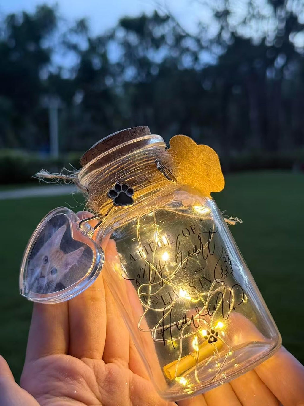 LINGYUAN Pet Memorial Jar with LED Lights, A Piece of My Heart in Heaven