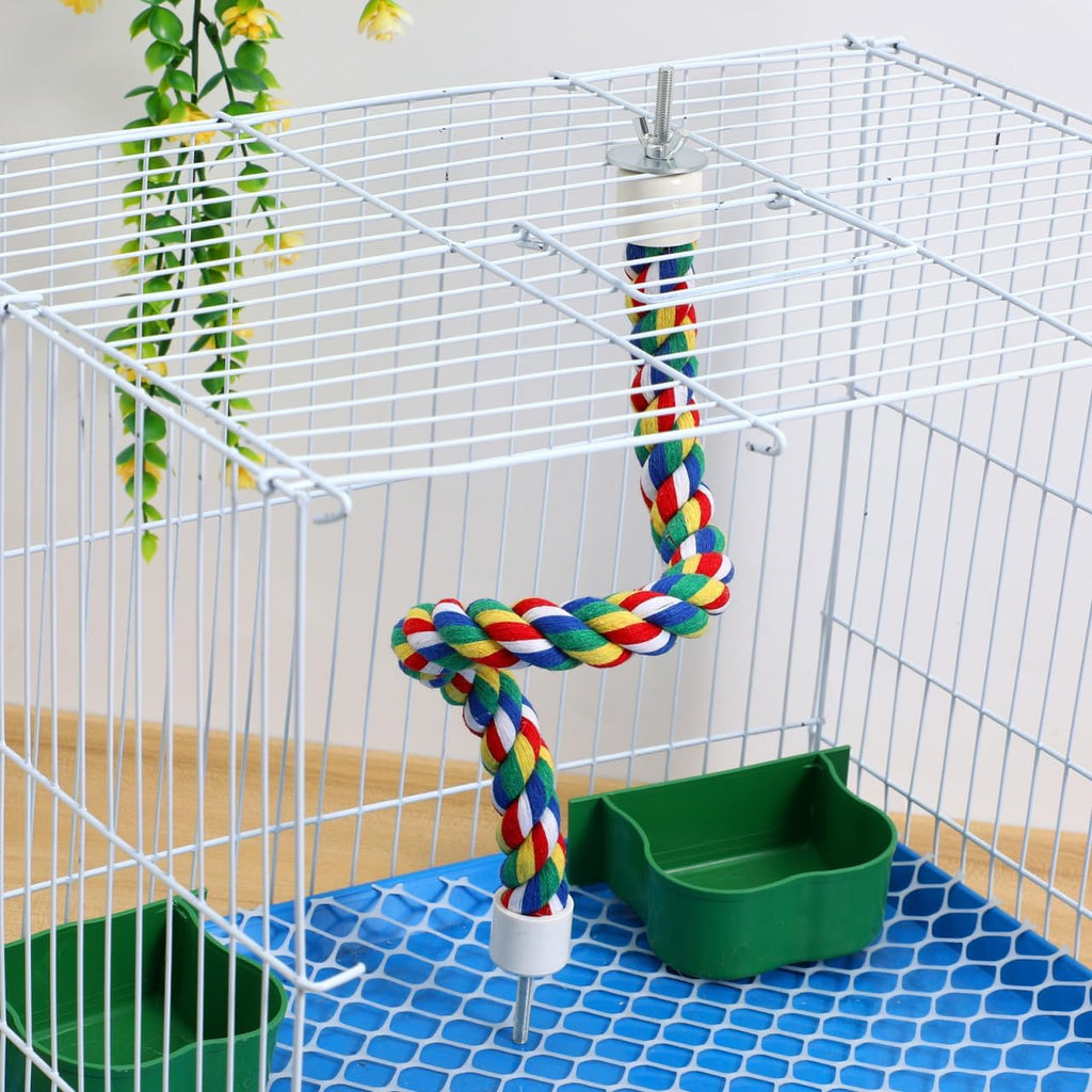 Colorful Bird Rope Perch Stand, Birdcage Swing Spiral Toys, Bird Climbing Standing Bungee Rope Perches Chew Toys Cage Accessories for Cockatiels Parrots Birds (15.7 inch /40 cm)
