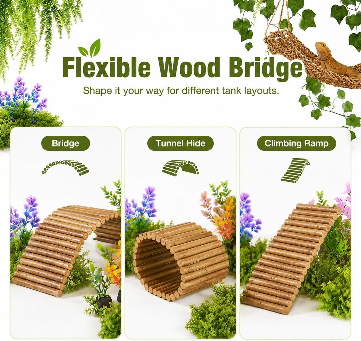 Bearded Dragon Tank Accessories, Reptile Mat Hammock Plants Bridge Jungle Climber Vines for Leopard Gecko Hermit Crab Lizard Snak (Bearded Dragon Tank Accessories (9 Piece))
