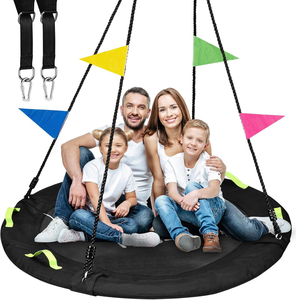 48 Inch Tree Swing, Larger Saucer Flying Swing for Outdoor Backyard, Black