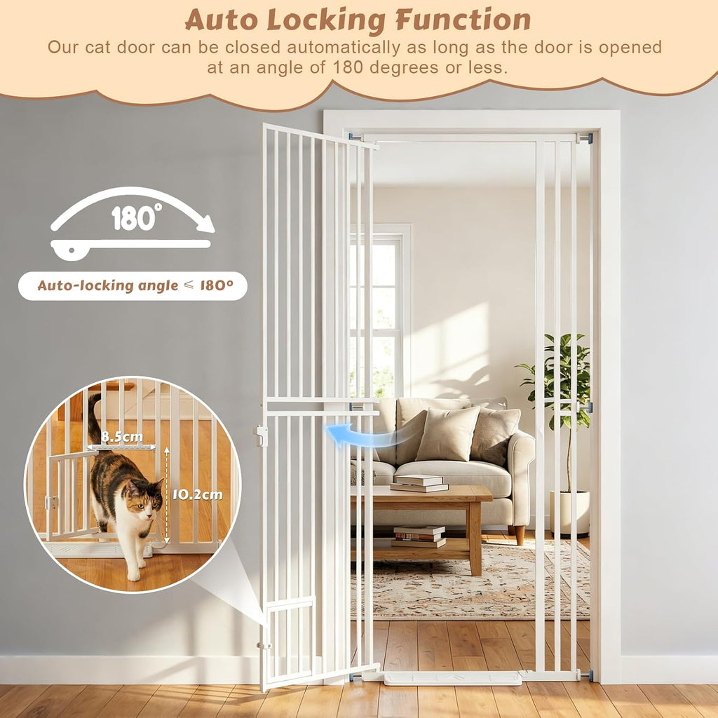 78.7" Extra Tall Pet Gate with Cat Door 27.5"-37.4" Wide Cat Gate