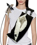 Adjustable Fluffy Bearded Dragon Sling Carrier Bag, Reptile Carrier with Leash Harness Lizard Cage Accessories for Small Animal, Ferrets, Squirrel, Hamsters,Parrot (Black)