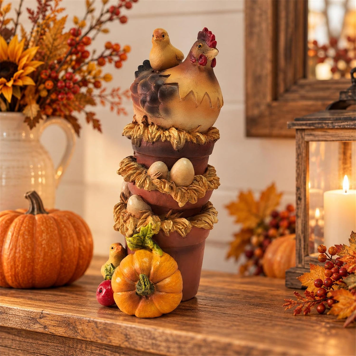 Fall Hedgehog Figurine with Sunflowers, Table, Shelf, Home Decor