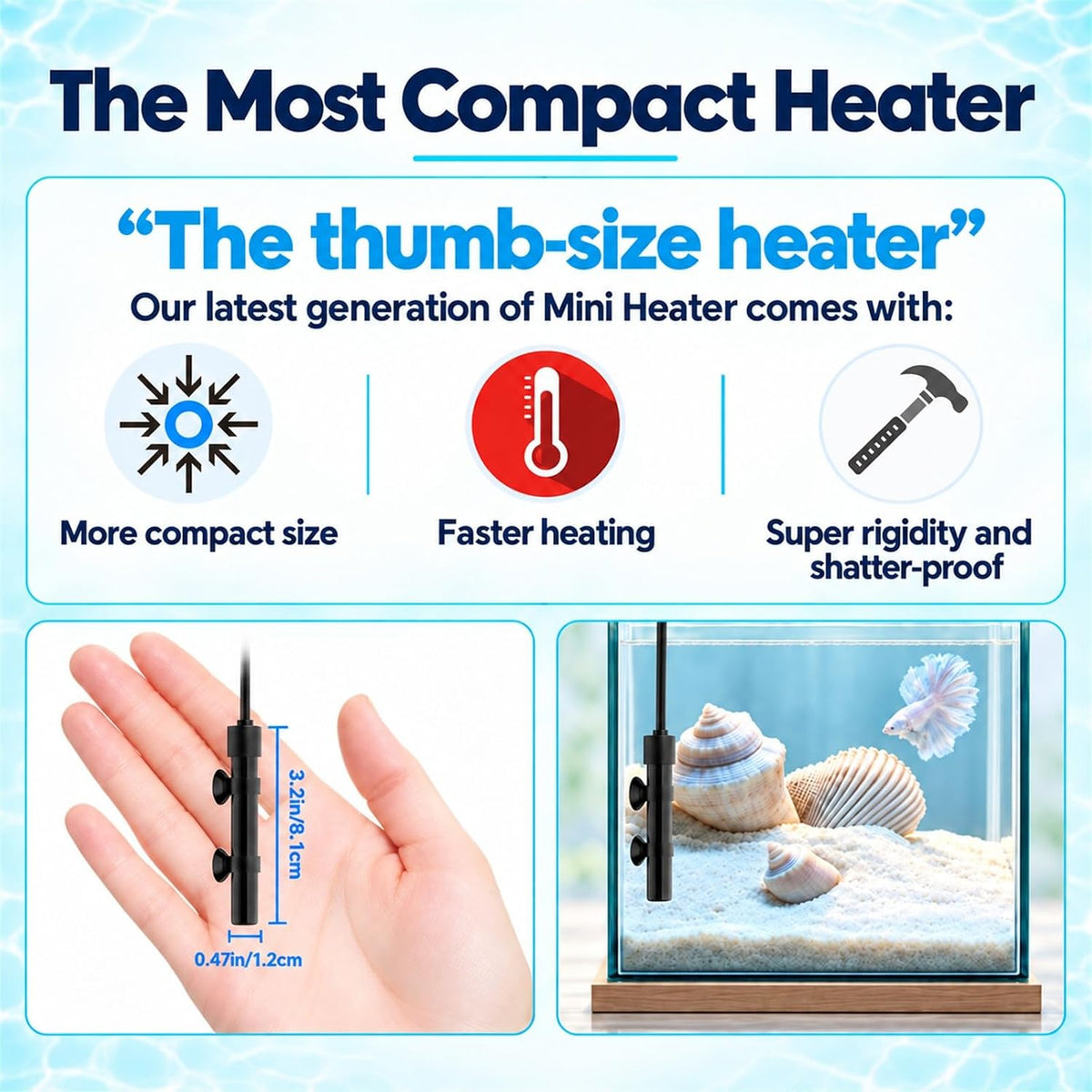 Thumb-Sized 25W Super Mini Aquarium Heater with Digital Display Thermostat
