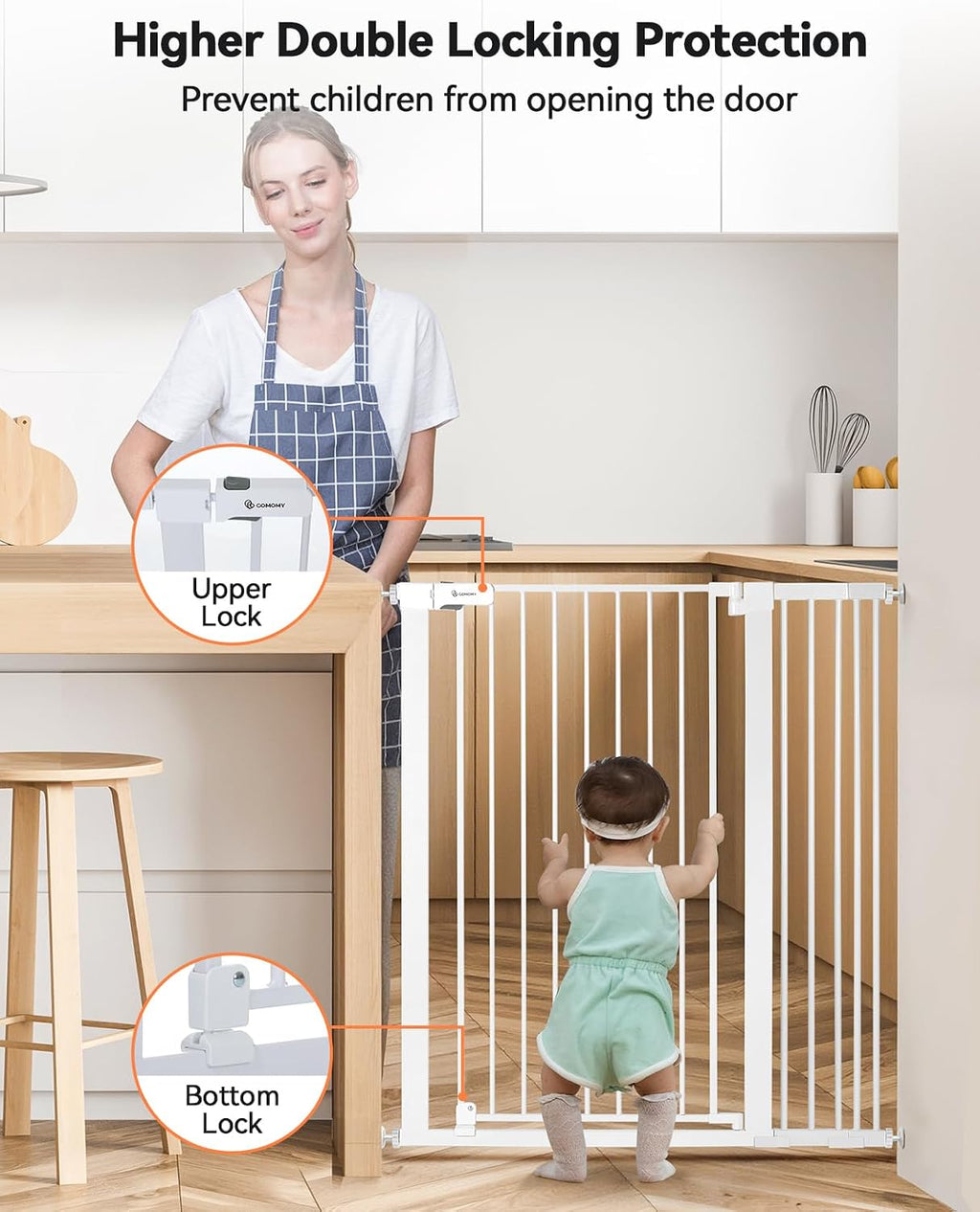 COMOMY 42" Extra Tall Baby Gate for Stairs, Fits 29.5" to 40.6" Openings