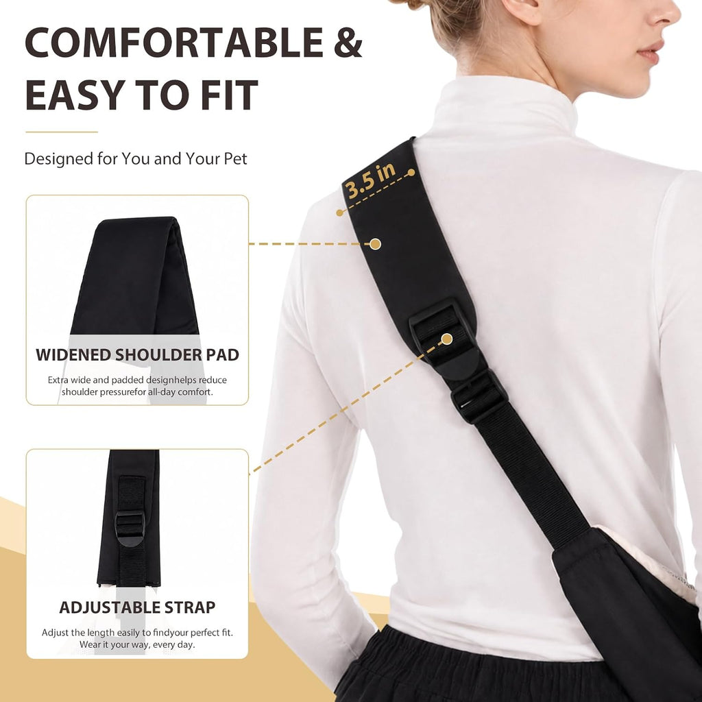 Dog Sling Carrier for Small Dogs and Cats Up to 15 lbs, Hands Free Pet Carrier with Adjustable Strap, Breathable Mesh Lining, Storage Pockets, Puppy Carrier Bag for Travel, Walking & Shopping (Black)