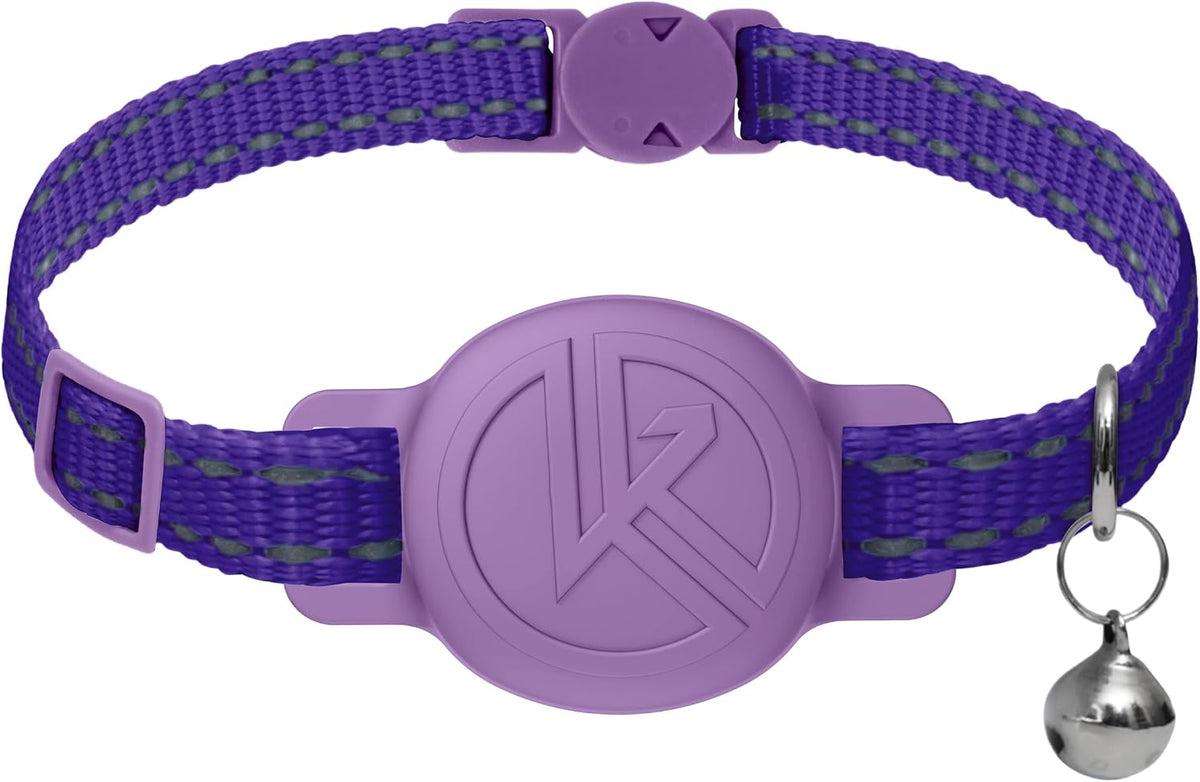 Tile Sticker Holder Cat Tracking Collar (2024) - Breakaway, Reflective Kitten Collar with Bell and Holding Case for Tile by Life360 (Purple)