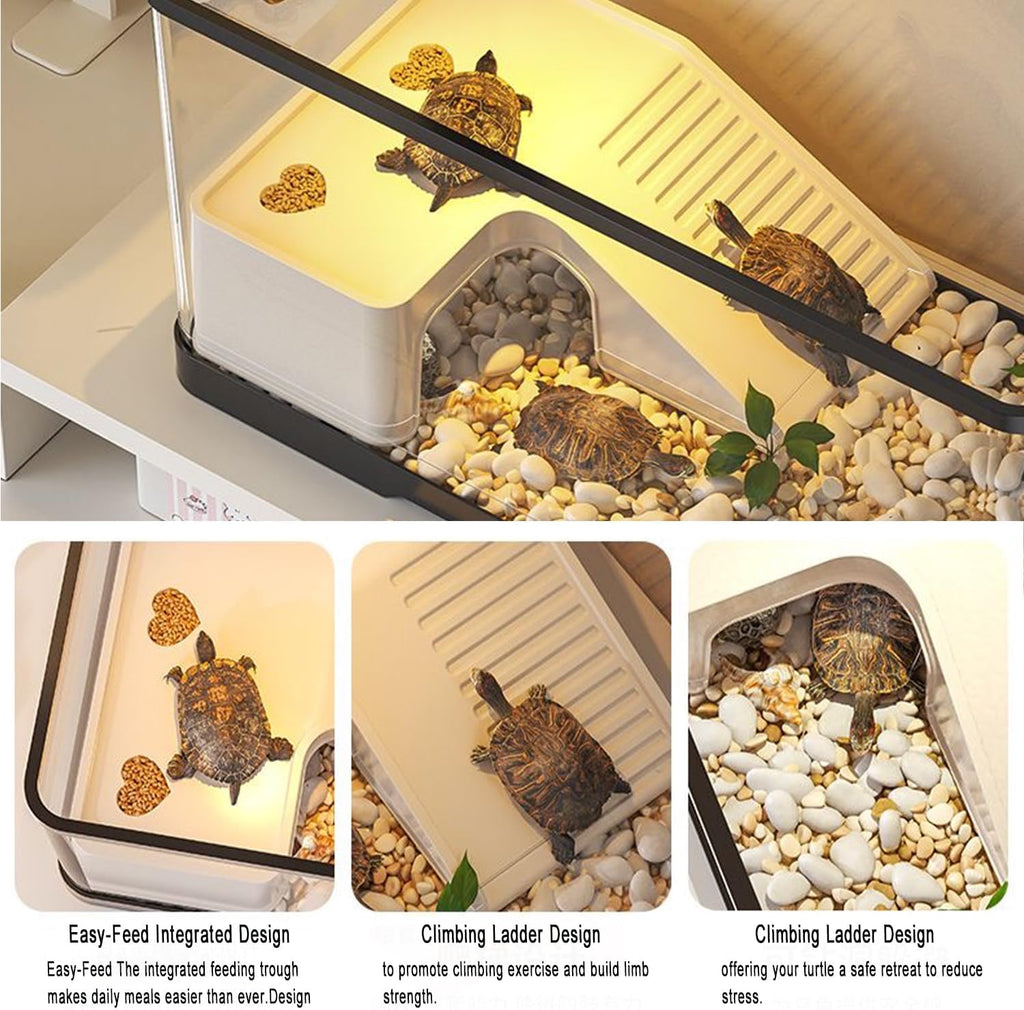 Upgraded 3 GAL Turtle Tank Kit(Tank+3.5W Filter+Light+Basking Platform),Fish Tank Starter Kit, Aquarium for Crabs,Fishes,Amphibians,Reptiles
