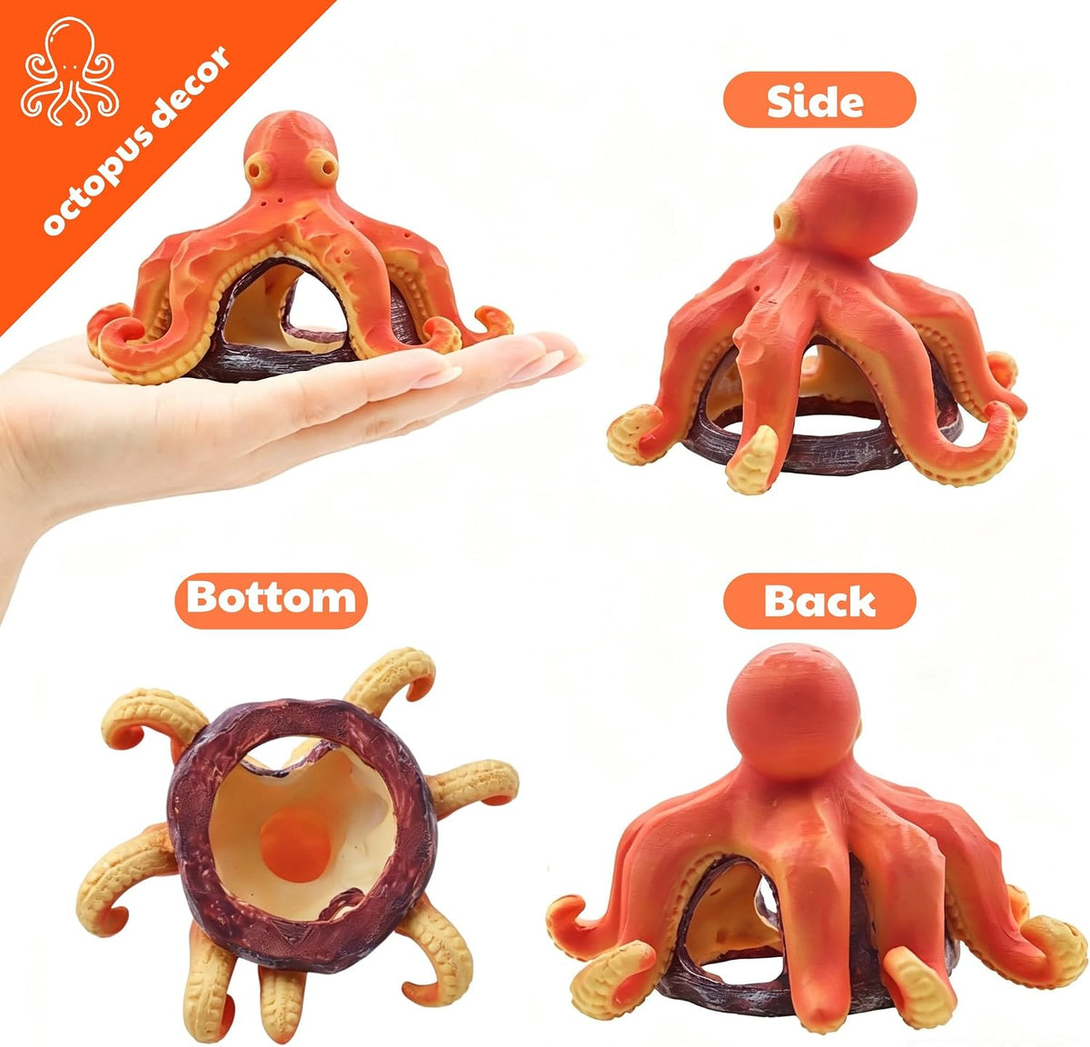Resin Octopus Aquarium Decor, Fish Tank Hideout Cave for Betta Fish Shrimp