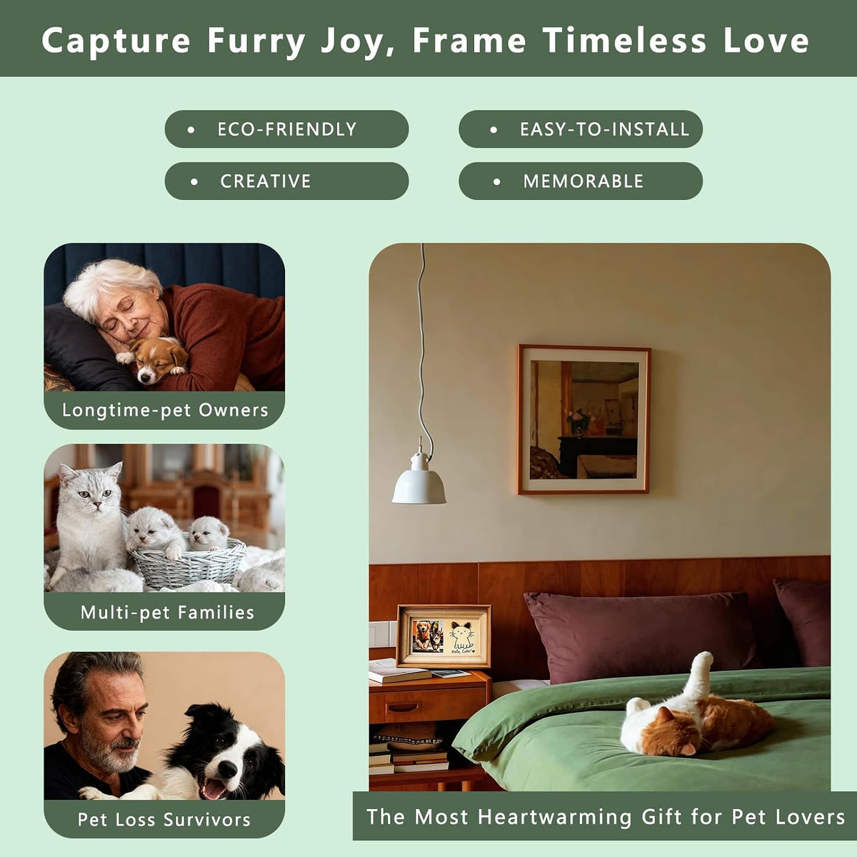 Pet DIY Frame with Hair Paste kit-DIY Memorial Keepsake for Cats and Dogs. Ideal Home Decoration and Gift. Pet Fur Keepsake kit with Customization Tool, Wooden Photo Print Frame. (Small)