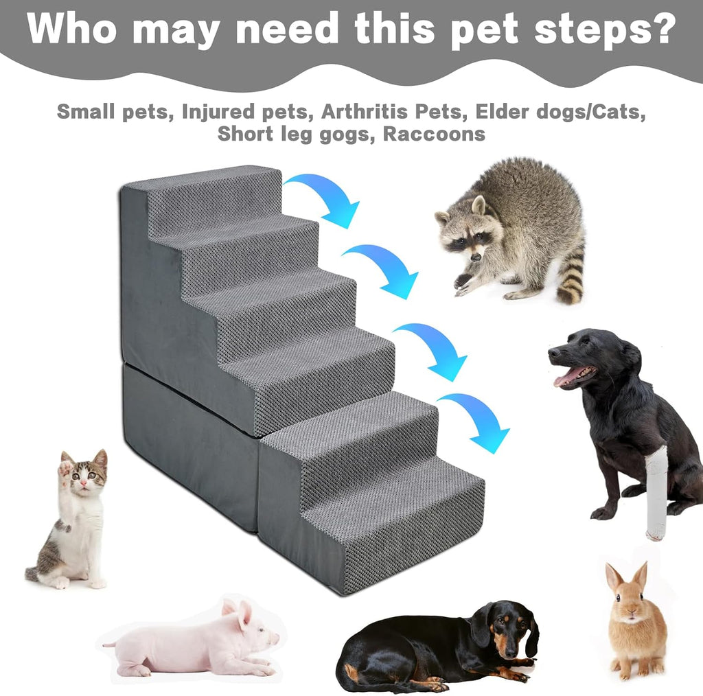 6-Step 35D Foam Dog Stairs Steps for High Beds 30-32" H