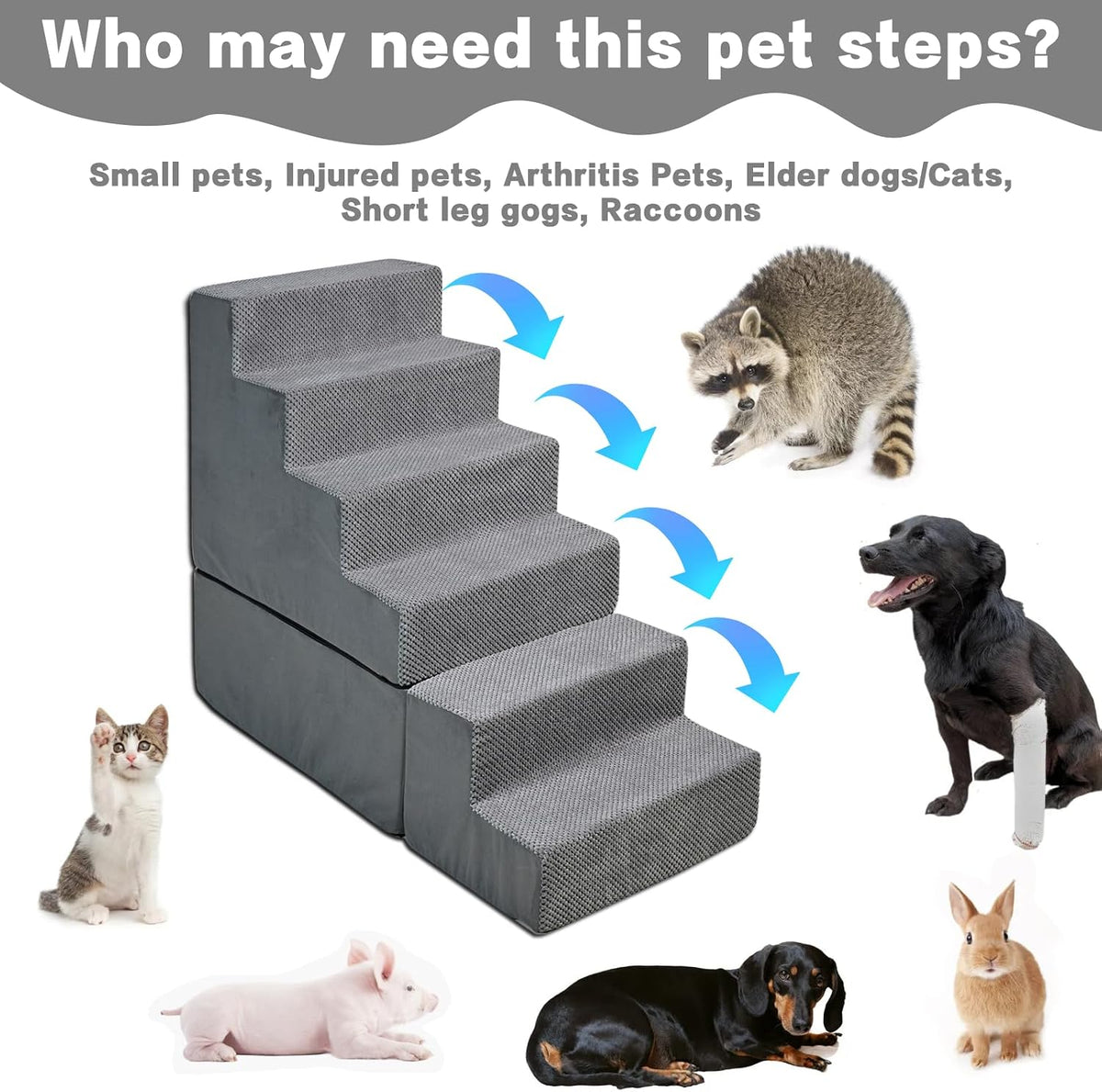 6-Step 35D Foam Dog Stairs Steps for High Beds 30-32" H