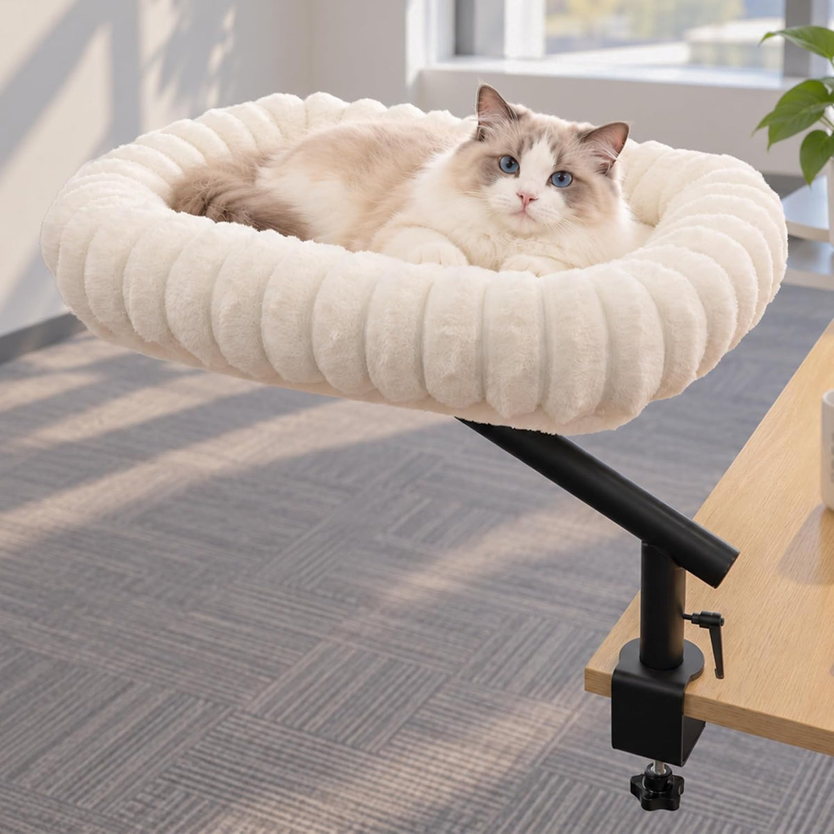 PETKARAY Cloud Cat Desk Bed, 360° Rotating Elavated Cat Hammock Perch