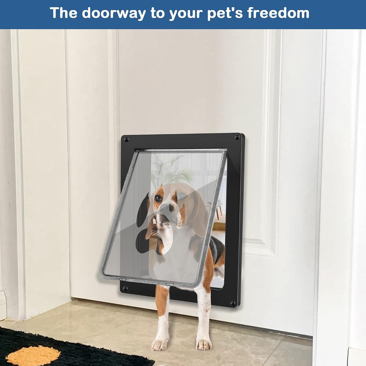 CEESC Medium Dog Door, Snap-in Closing Panel, Up to 35 lbs, Durable, Black