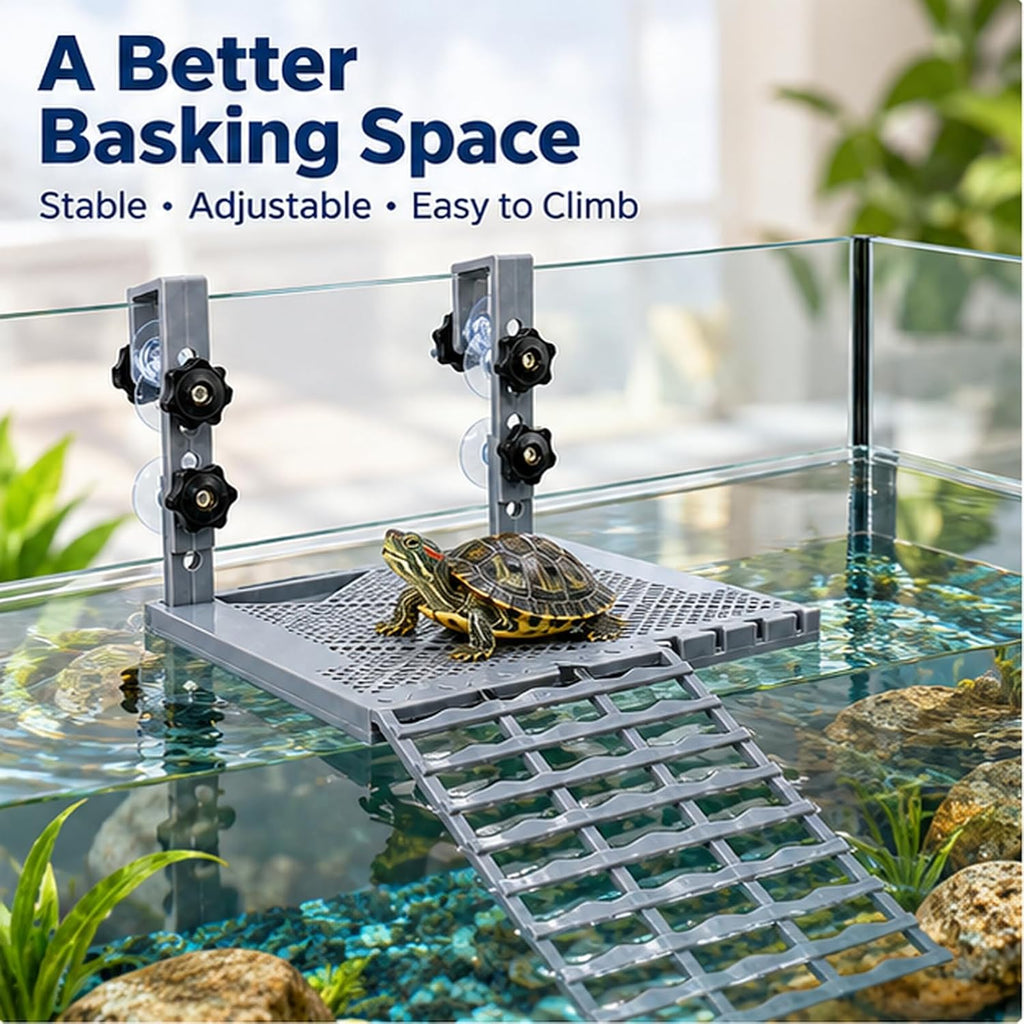 Turtle Basking Platform with Ramp & Food Tray, Adjustable Height