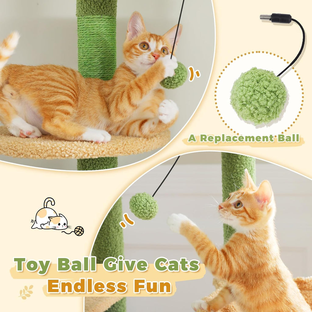 PEQULTI Floor to Ceiling Cat Tree, Height Adjustable 90.5-100.4'', Green