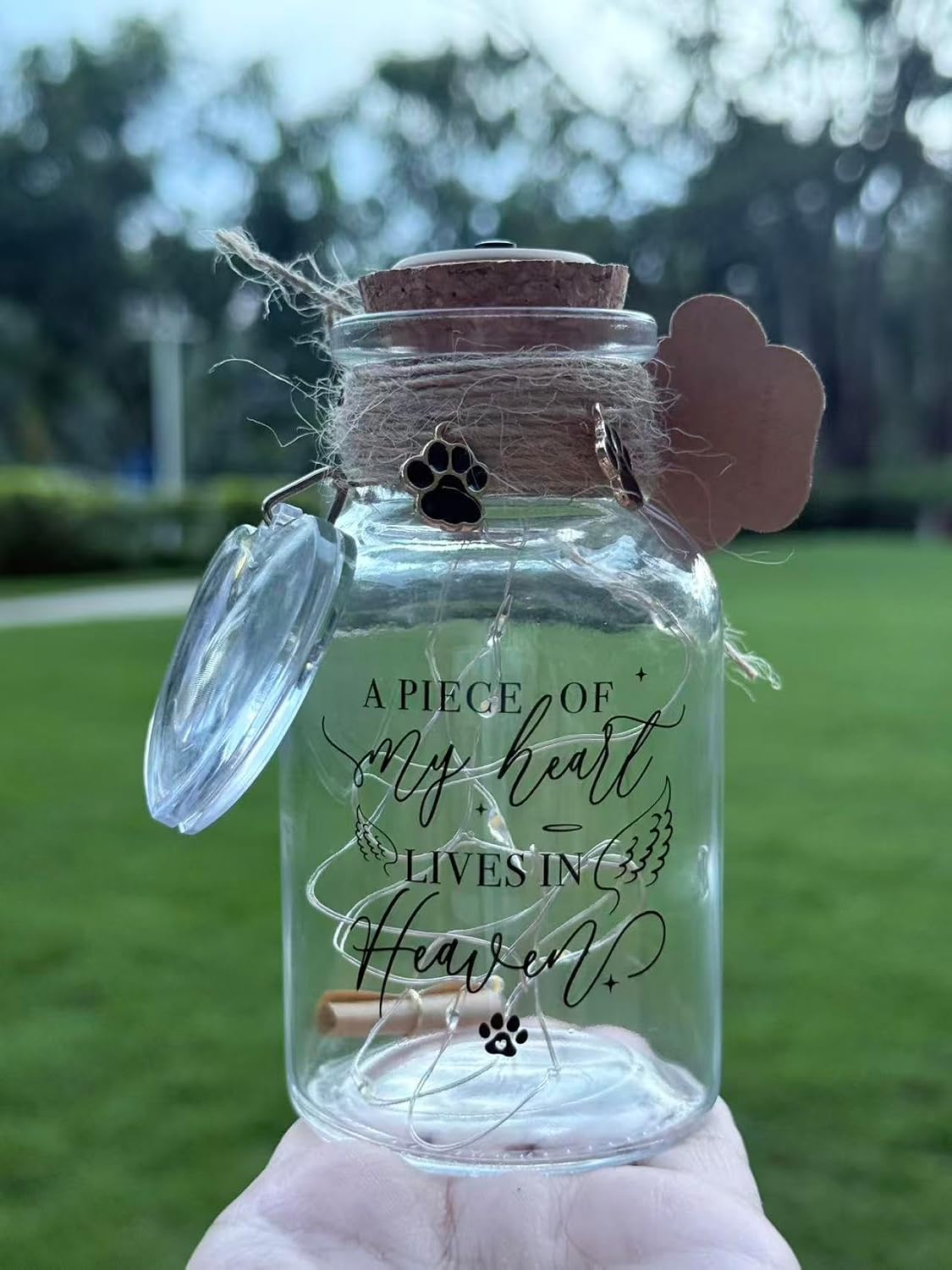 LINGYUAN Pet Memorial Jar with LED Lights, A Piece of My Heart in Heaven